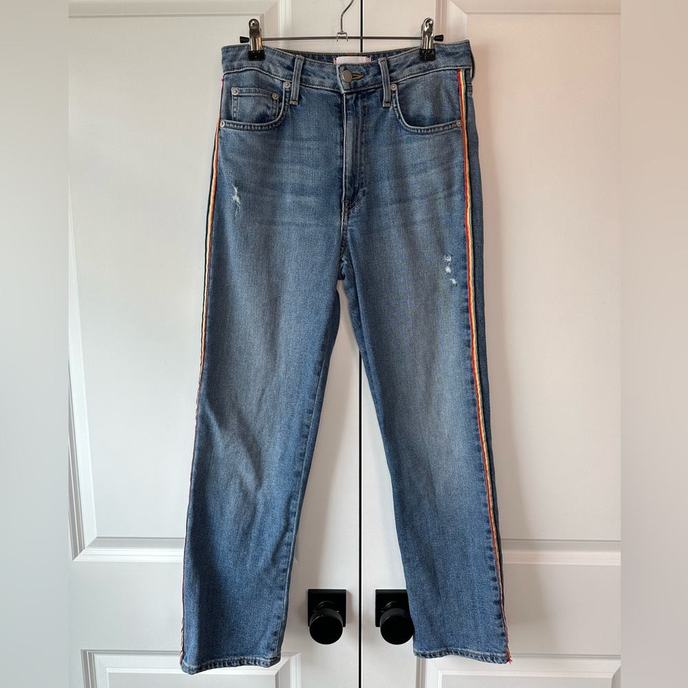 Sundry Women’s High Rise Straight Leg Rainbow Stripe Star Jeans (Size 26)